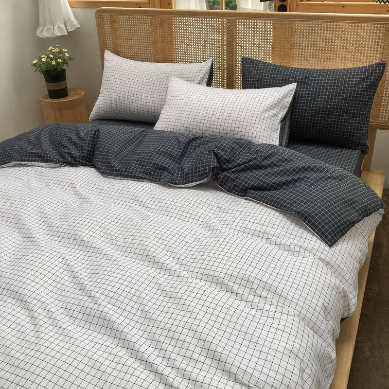 3pcs Cotton Duvet Cover Set Classic Black Grid White