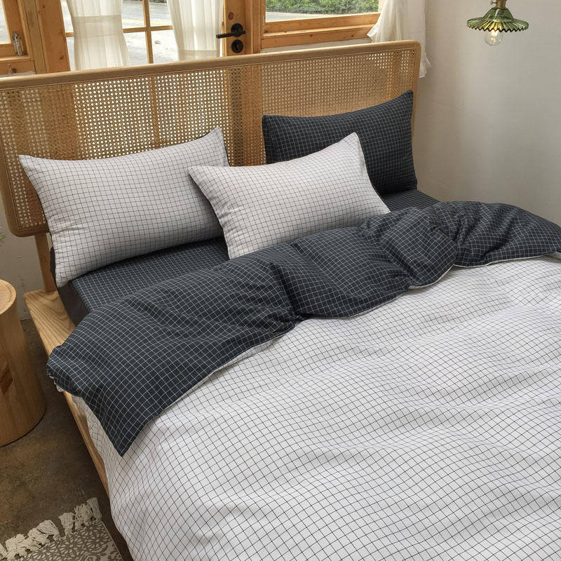 3pcs Cotton Duvet Cover Set Classic Black Grid White