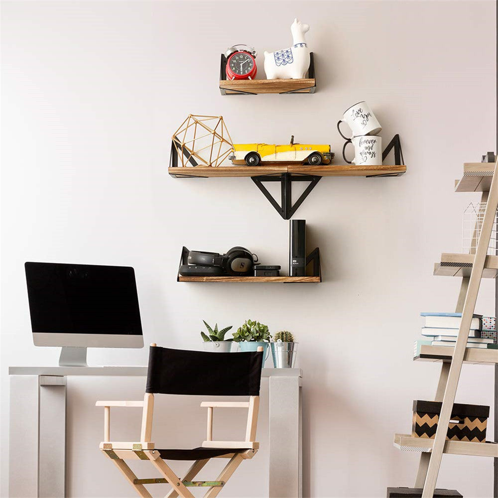 3PCs Wooden Industrial Floating Shelves