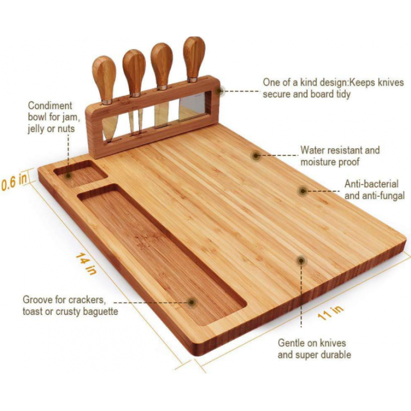 Yael Bamboo Cheese Board with Cheese Knives Shelf