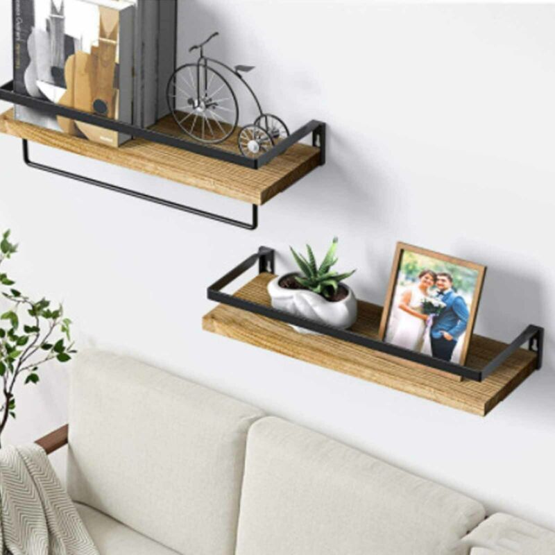 2-Piece Natural Wood Industrial Floating Shelves