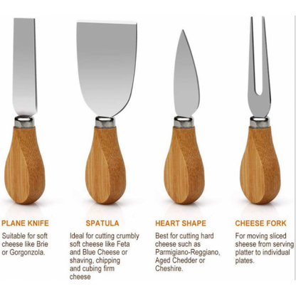 Yael Bamboo Cheese Board with Cheese Knives Shelf