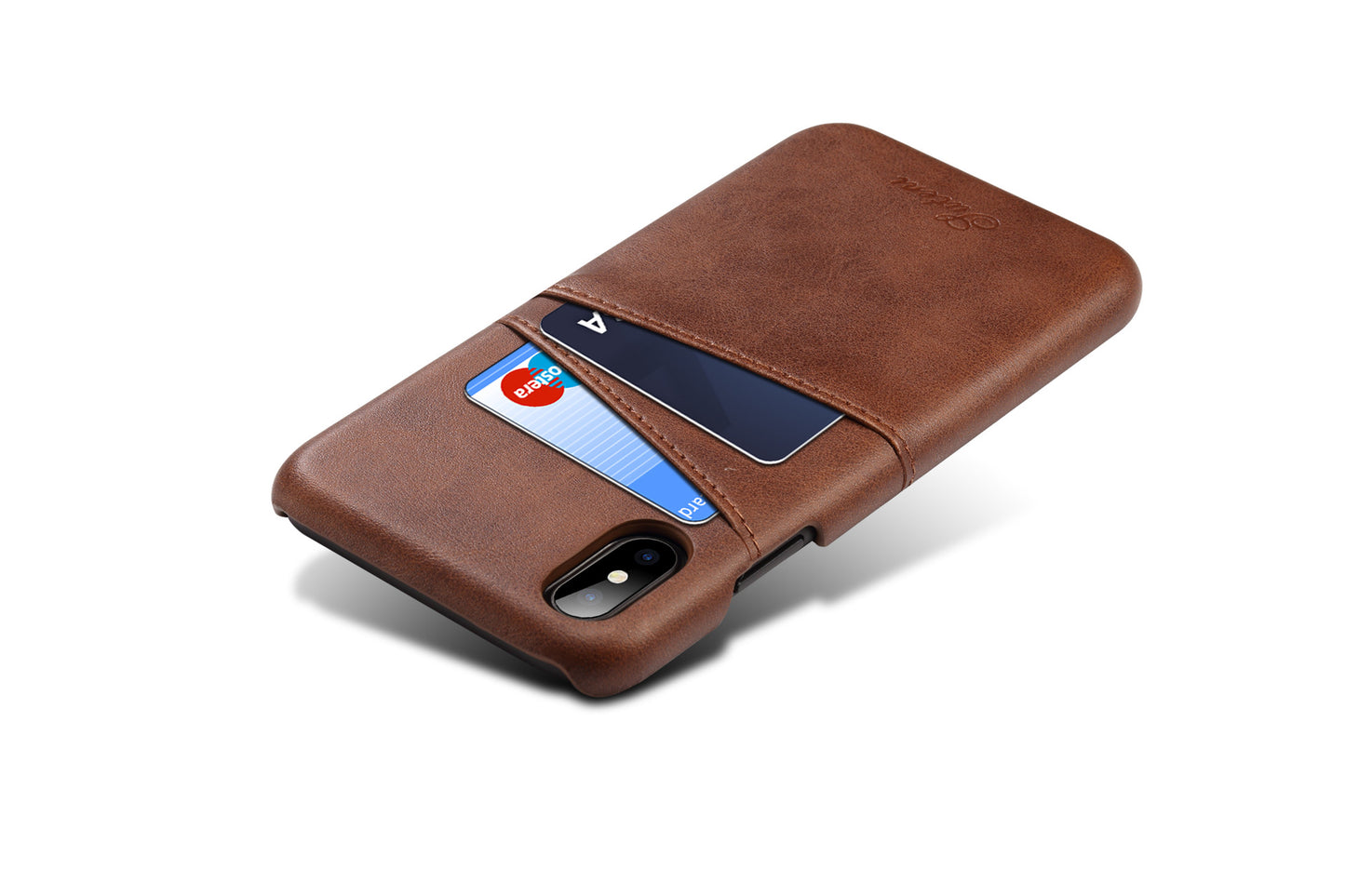PU Leather Brown case with Dual Card Holder for iPhone