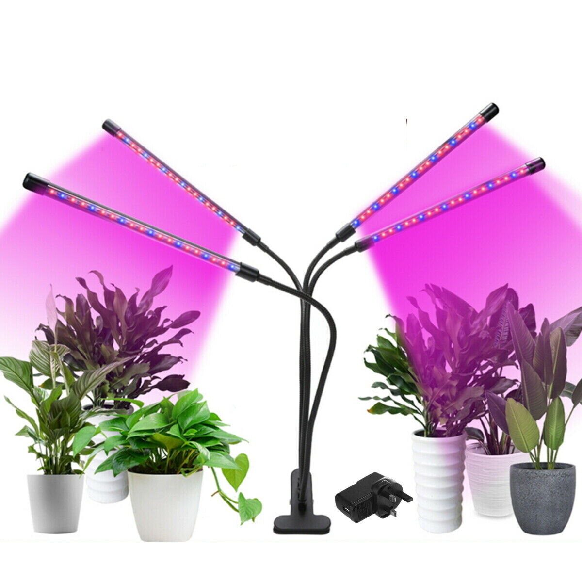 4 Head LED Plant Grow Light with Clip Base