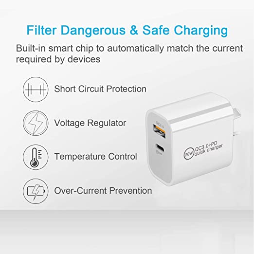 20W USB-C & USB-A Wall Charger for iPhone, Samsung & Huawei