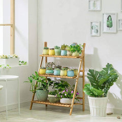 Bamboo Ladder Plant Stand 3-Tier Foldable Organiser