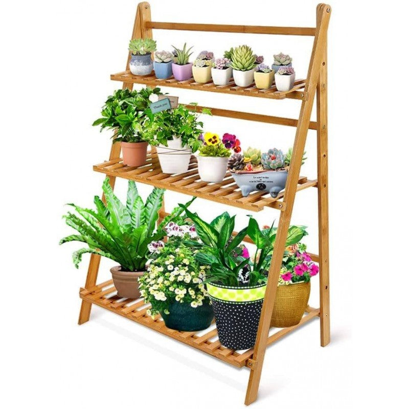 Bamboo Ladder Plant Stand 3-Tier Foldable Organiser