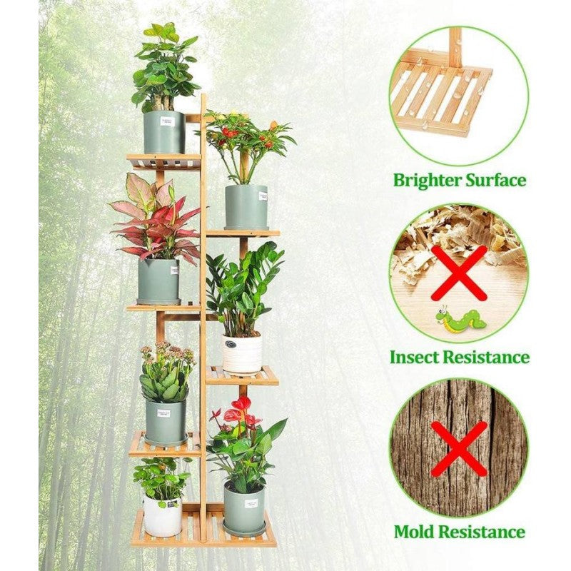 Bamboo 6 Tier 7 Potted Plant Stand Rack Multiple Flower Pot Holder Shelf