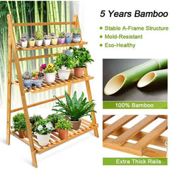 Bamboo Ladder Plant Stand 3-Tier Foldable Organiser