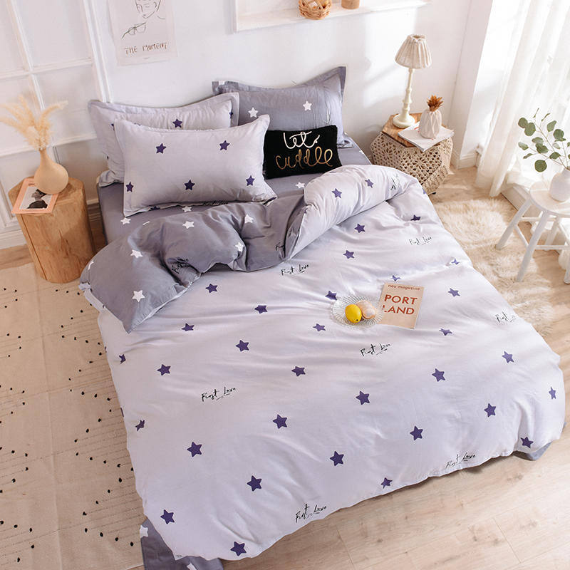 3pcs Cotton Duvet Cover Set Star Light Purple