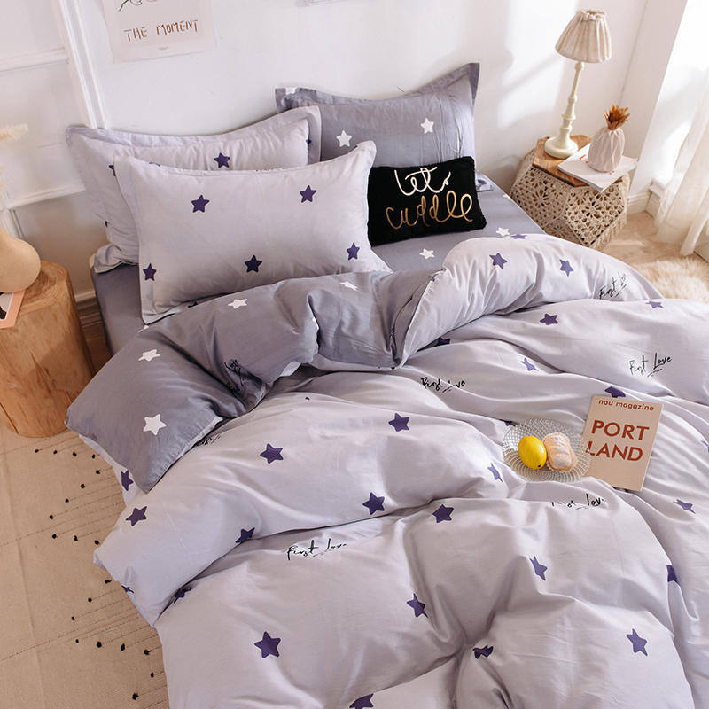 3pcs Cotton Duvet Cover Set Star Light Purple