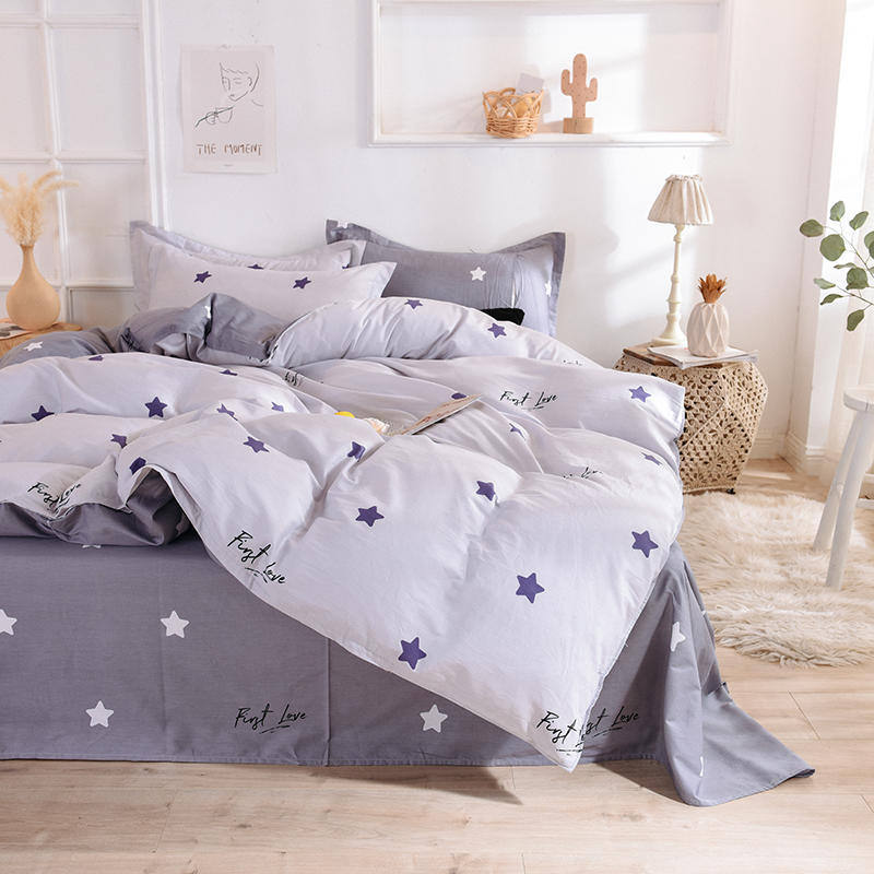 3pcs Cotton Duvet Cover Set Star Light Purple