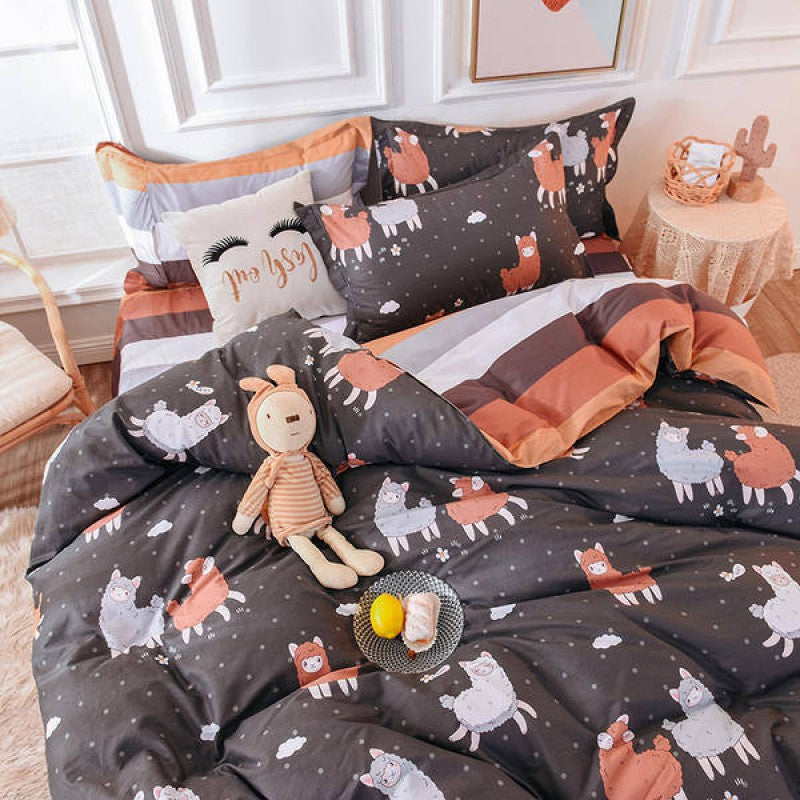 3pcs Cotton Duvet Cover Set Cute Alpaca