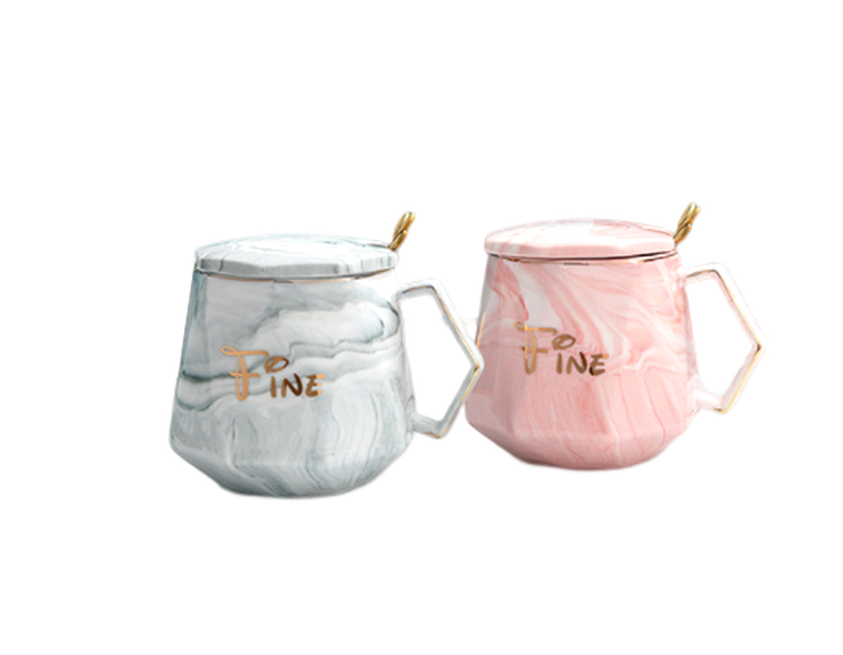 Nordic  "We are fine" Marble Diamond Mugs Gift Set