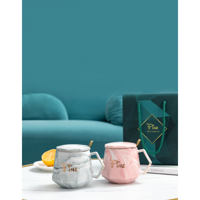 Nordic  "We are fine" Marble Diamond Mugs Gift Set