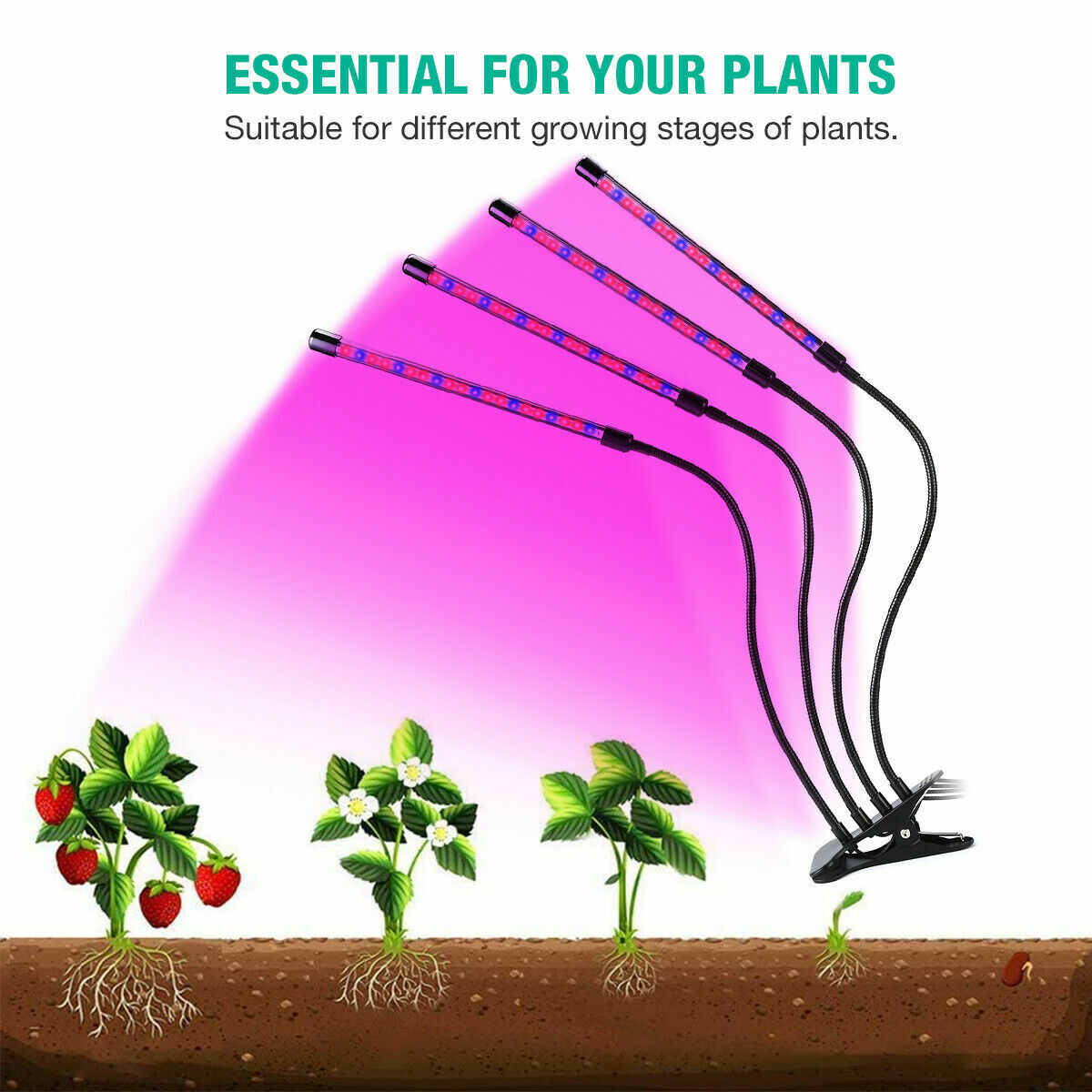 4 Head LED Plant Grow Light with Clip Base