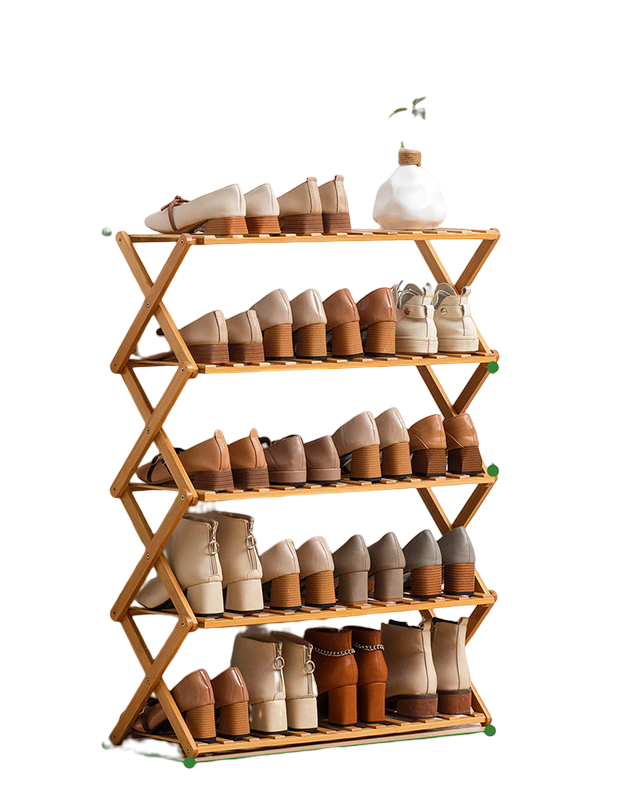 5 Tier Bamboo Foldable Shoe Rack Organiser 78x70cm