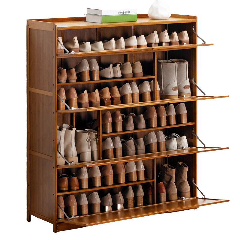 7 Tier Bamboo Shoe Rack Cabinet with Flip Doors 115x100cm