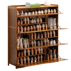 7 Tier Bamboo Shoe Rack Cabinet with Flip Doors 115x100cm