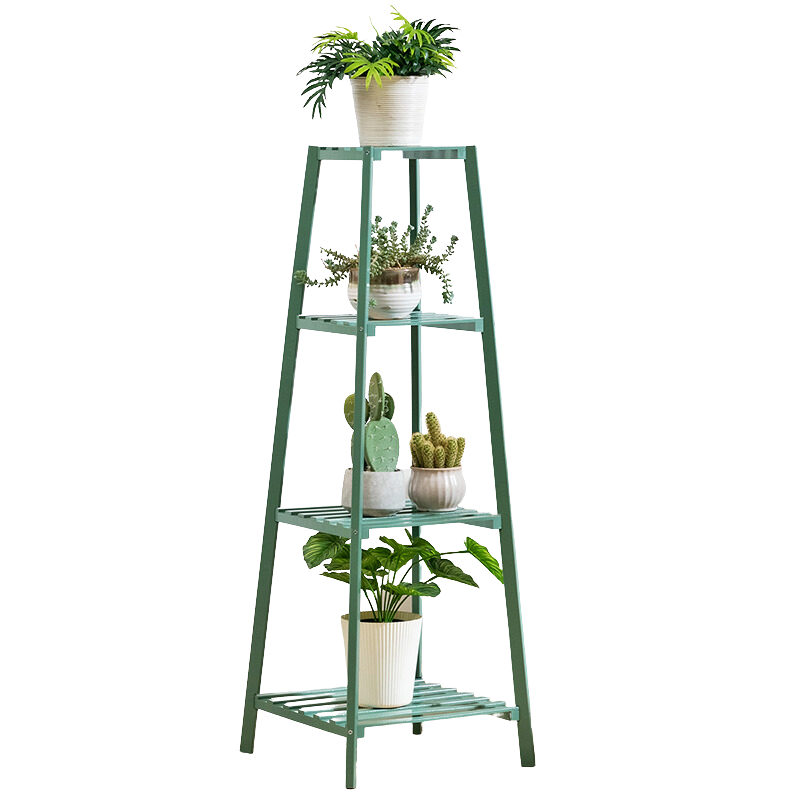 4 Tier Bamboo Planter Rack Shelves - Green