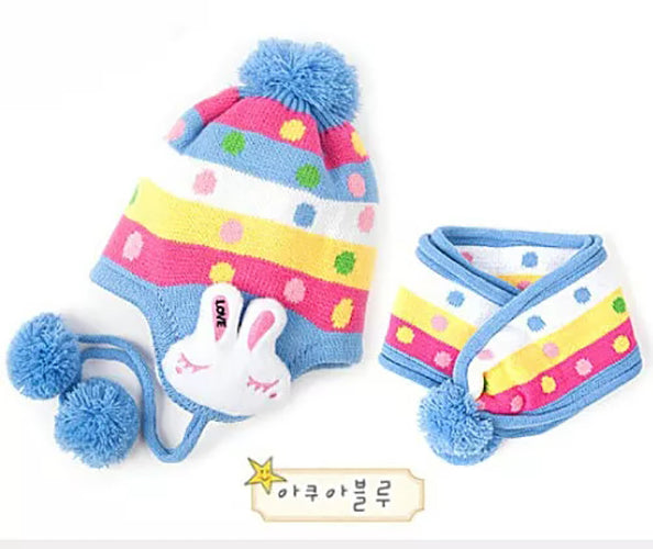 Kids Hat, Baby Children Rabbit Knit Beanies with Scarf - 4 Colours Available