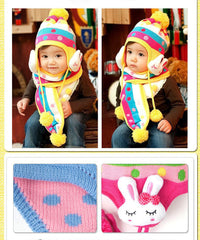 Kids Hat, Baby Children Rabbit Knit Beanies with Scarf - 4 Colours Available