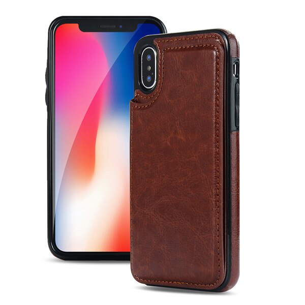 PU Leather Wallet Case with Card Pockets Back Flip Cover for iPhone X/XS