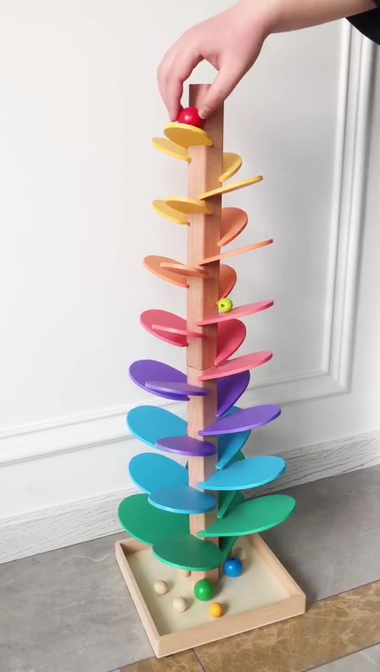 Wooden Montessori Petal Rainbow Tree Ball Run Track Kit