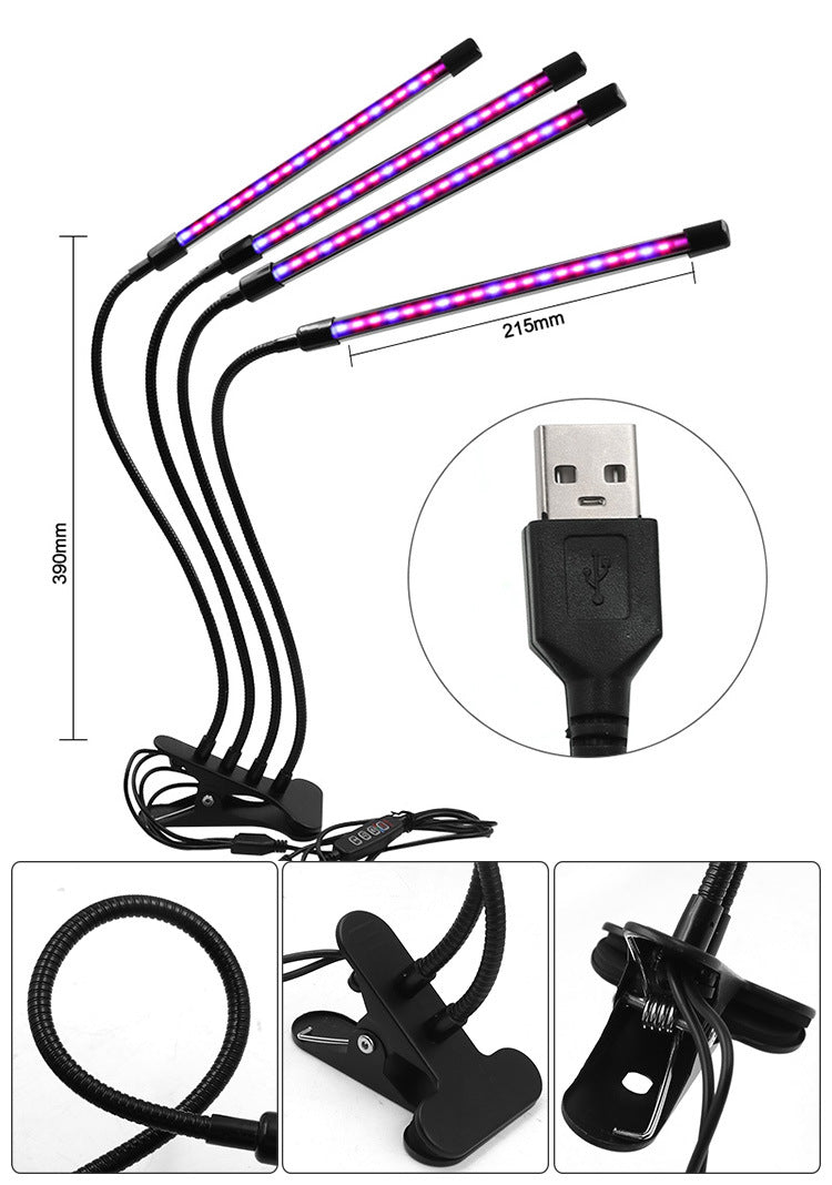 4 Head LED Plant Grow Light with Clip Base