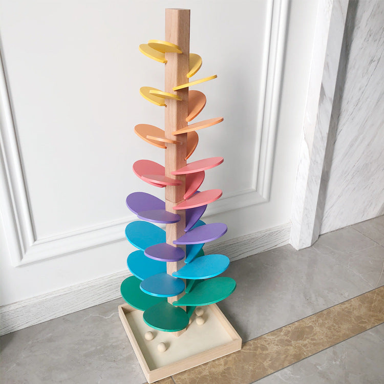 Wooden Montessori Petal Rainbow Tree Ball Run Track Kit