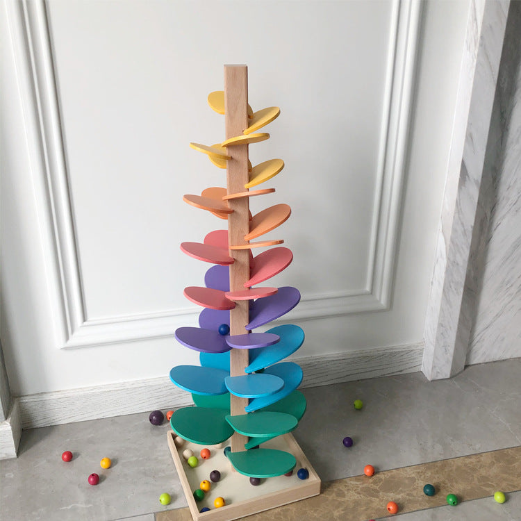 Wooden Montessori Petal Rainbow Tree Ball Run Track Kit