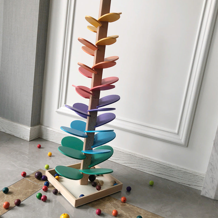 Wooden Montessori Petal Rainbow Tree Ball Run Track Kit