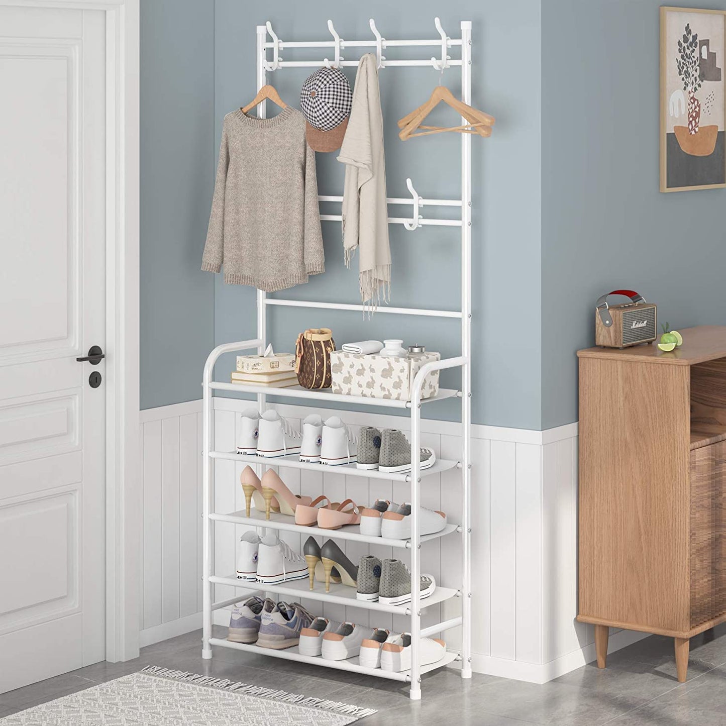 Shoes Rack with Clothes Hanging