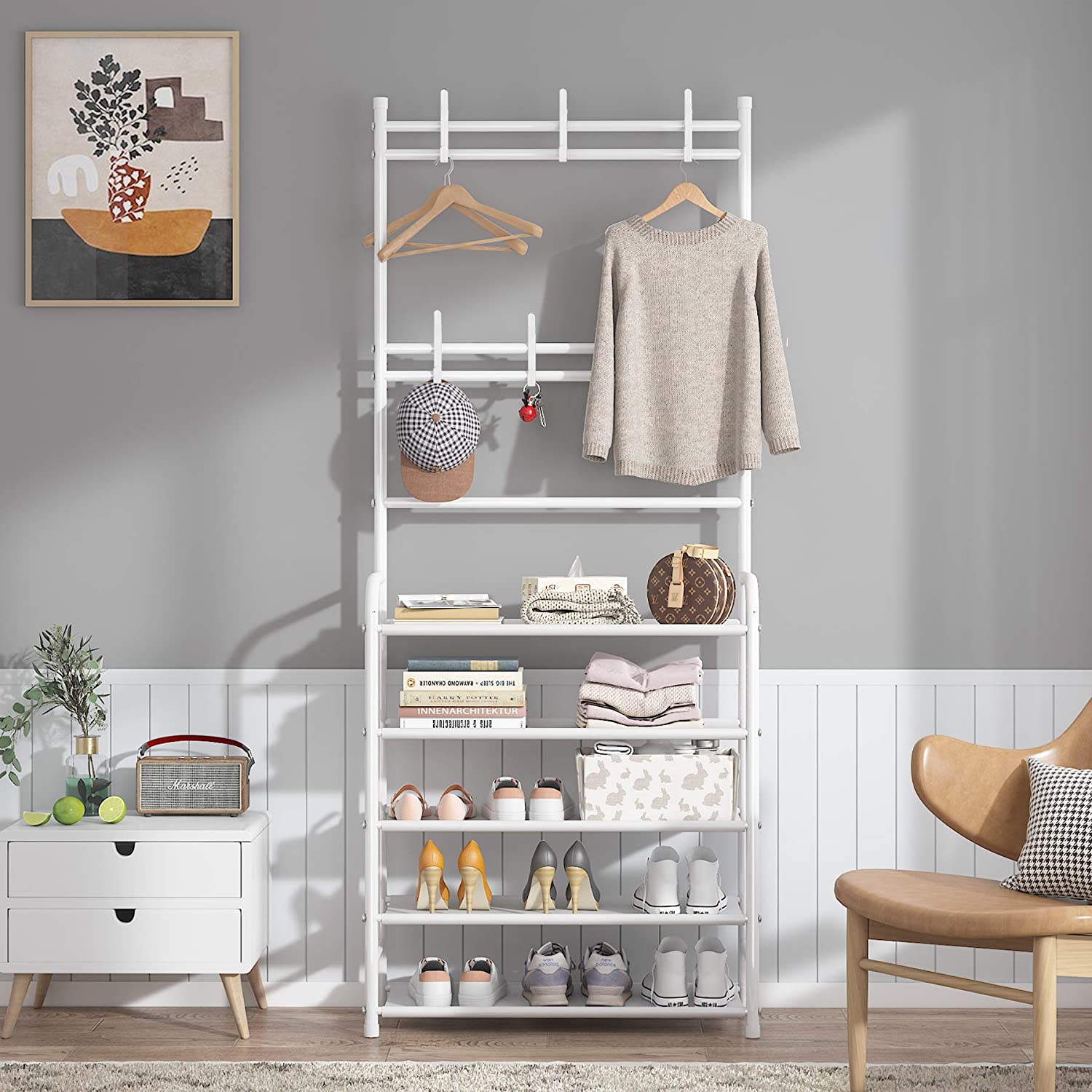 Shoes Rack with Clothes Hanging