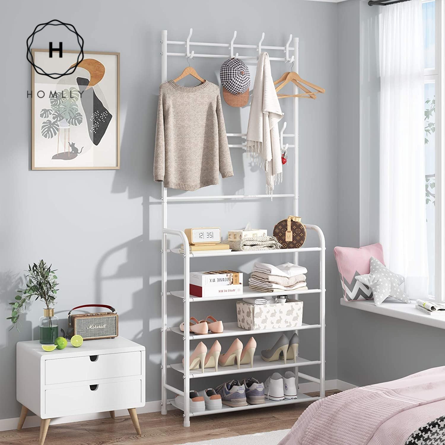 Shoes Rack with Clothes Hanging