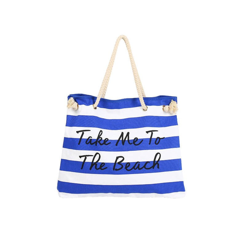 Women Canvas Stripe Handbag Summer Beach Shoulder Bag