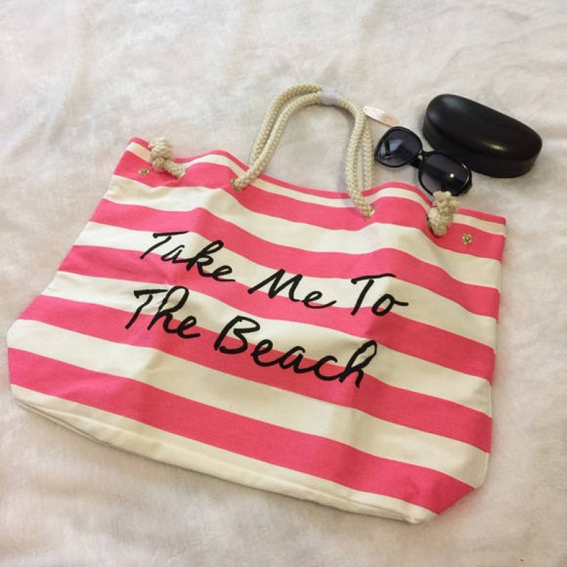 Women Canvas Stripe Handbag Summer Beach Shoulder Bag