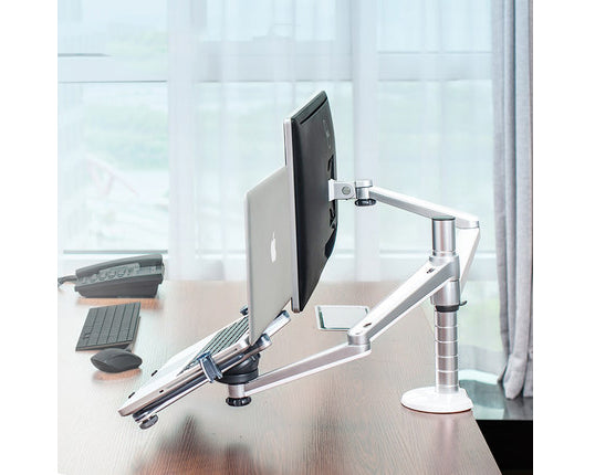 HIgh Quality Single Monitor Full Motion Desktop Mount with Laptop Stand