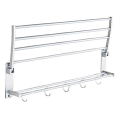 Aluminium Towel Rail Rack with Hooks 40cm