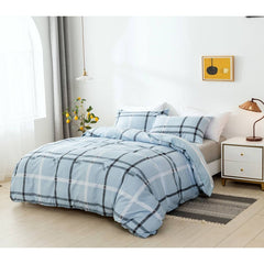 3pcs Microfiber Duvet Cover Set City Plaid Blue