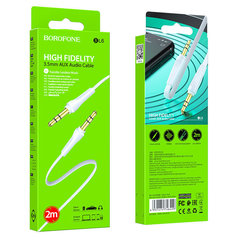 Borofone BL6 3.5mm AUX Audio Cable - 2m, White