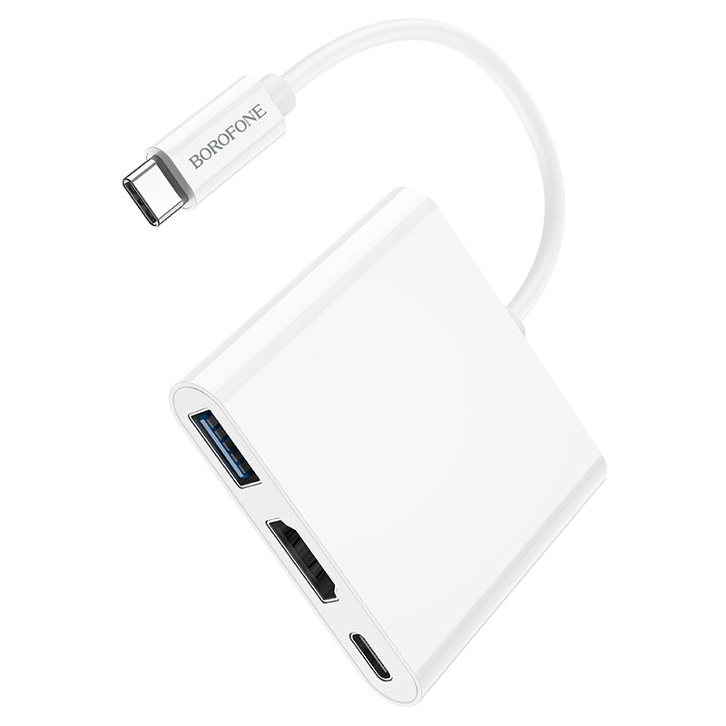 BOROFONE DH4 USB-C to USB3.0 + HDMI (4K / 30Hz) + USB-C (PD60W charging power) Converter - White