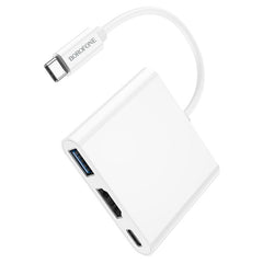 BOROFONE DH4 USB-C to USB3.0 + HDMI (4K / 30Hz) + USB-C (PD60W charging power) Converter - White