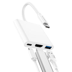 BOROFONE DH4 USB-C to USB3.0 + HDMI (4K / 30Hz) + USB-C (PD60W charging power) Converter - White