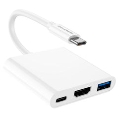 BOROFONE DH4 USB-C to USB3.0 + HDMI (4K / 30Hz) + USB-C (PD60W charging power) Converter - White