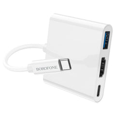 BOROFONE DH4 USB-C to USB3.0 + HDMI (4K / 30Hz) + USB-C (PD60W charging power) Converter - White