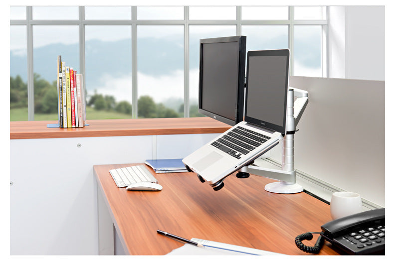 HIgh Quality Single Monitor Full Motion Desktop Mount with Laptop Stand