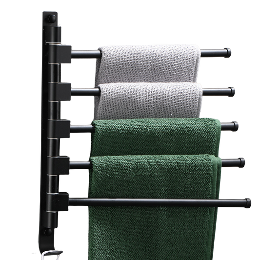 5 Arm Wall Mounted Aluminium Swivel Towel Rail - Matt Black