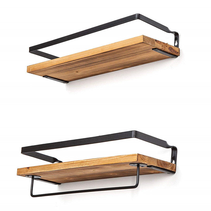 2-Piece Natural Wood Industrial Floating Shelves
