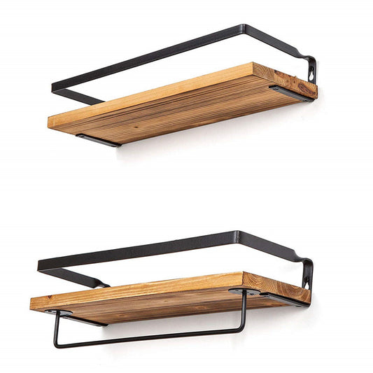 2-Piece Natural Wood Industrial Floating Shelves